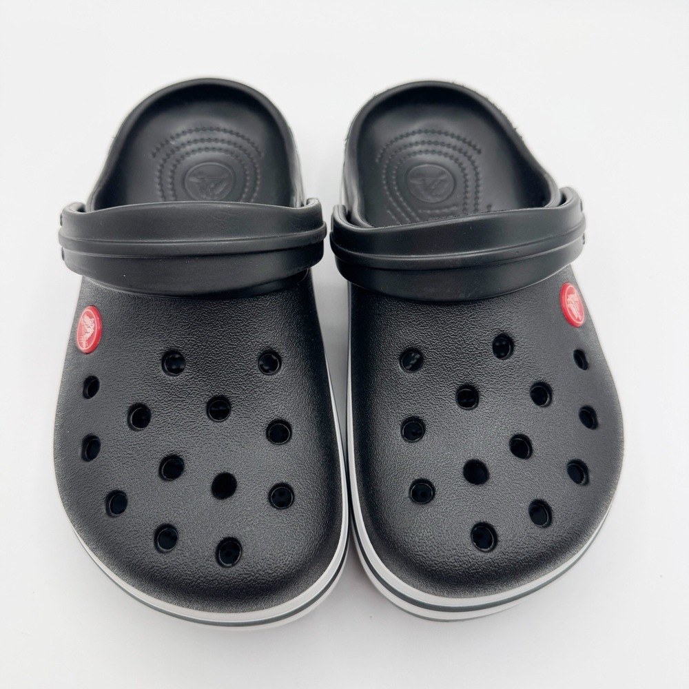 Crocs Crocband Clogs Kids Black White Rubber Slip-On Casual Size J2 Youth 2